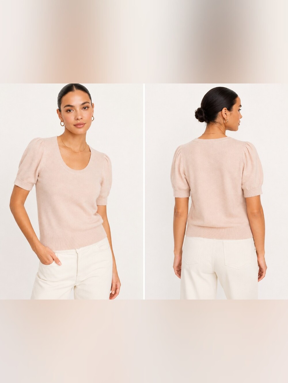 Banana Republic Wool Angora Cashmere Sweater Puff Sleeve Blush Pink L